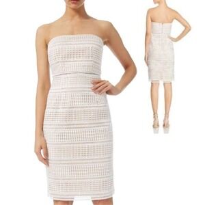 Adrianna Papell Womens Eyelet Lace Cocktail Strapless Dress White Size 10 NWT